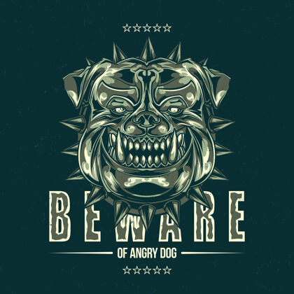 侵略性T恤标签设计与插图的斗牛犬头狗残忍动物