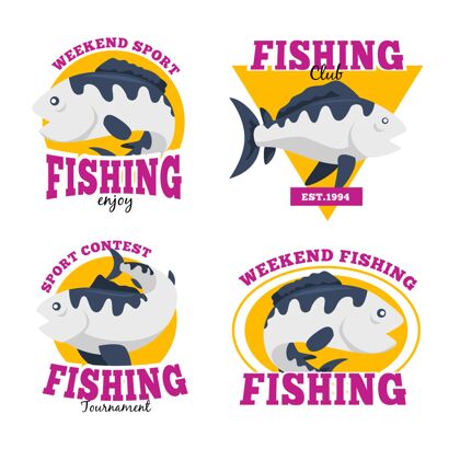 钓鱼周末钓鱼徽章系列标志和符号贴纸鱼