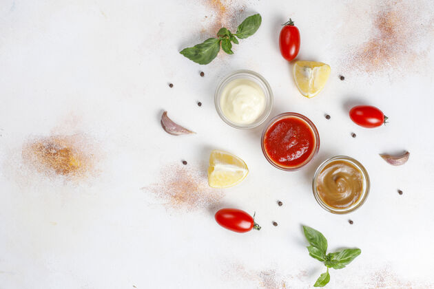 酱汁自制番茄酱 芥末和蛋黄酱香料菜肴健康