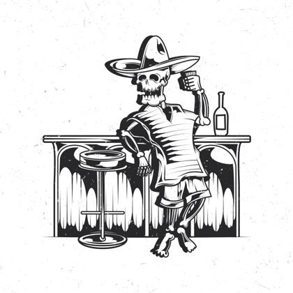 死亡带墨西哥醉汉骷髅插图的独立徽章压力醉酒有趣