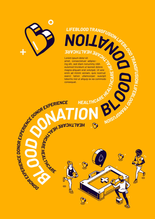 医学献血等长海报献血体验互动人物微小