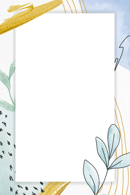 白色绿色花卉背景上的矩形框架纹理植物分支
