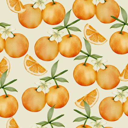 柑橘无缝图案的橙色 充分和切成块食物自然墙纸