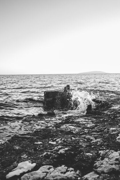 生态黑白相间的海浪风景亚得里亚海海岸克罗地亚