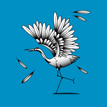 动物蓝色背景上的日本丹顶鹤鸟元素亚洲五颜六色翅膀