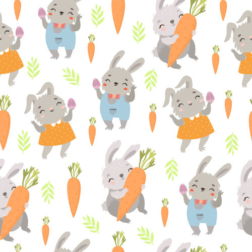 兔子可爱的复活节兔子和胡萝卜图案图案胡萝卜性格