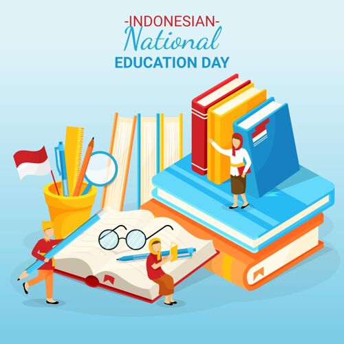 梯度印尼国家教育日插画事件学习印尼