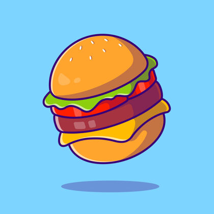 不健康奶酪汉堡卡通插图平面卡通风格汉堡包垃圾西红柿