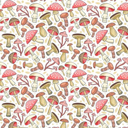 图案手绘蘑菇图案墙纸彩色背景蘑菇