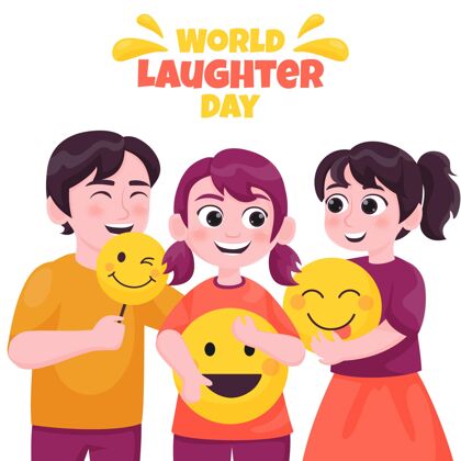 快乐平面世界欢笑日插画平面庆祝欢笑