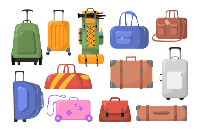 粉色旅行包套装儿童或成人带轮子的塑料和金属手提箱 徒步背包大行李旅游