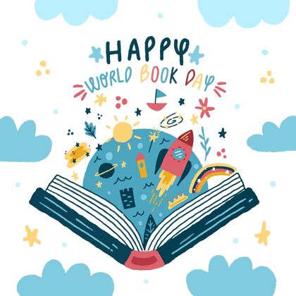 世界图书日手绘世界图书日插图国际图书日庆祝