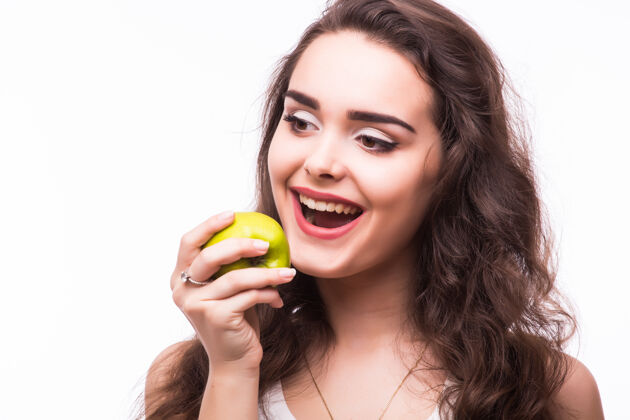 人年轻女子吃青苹果牙齿健康口腔科苹果食物口腔