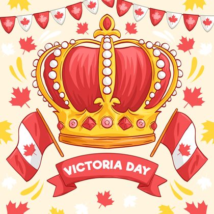 手绘手绘维多利亚日皇冠插图加拿大国旗假日维多利亚日