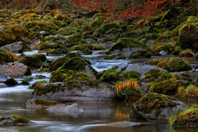 小溪落基山流水高清巨石大自然风景