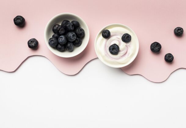 复制空间俯瞰健康早餐与酸奶的安排分类顶视图膳食