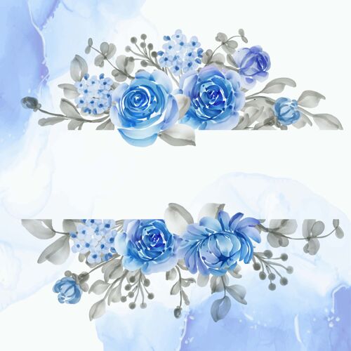 婚礼请柬美丽的花框与优雅的花蓝色花叶子玫瑰