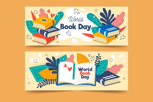 庆典平面世界图书日横幅集设置世界图书和版权日版权日