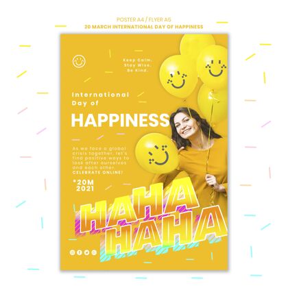 快乐国际快乐日传单附照片印刷模板微笑微笑