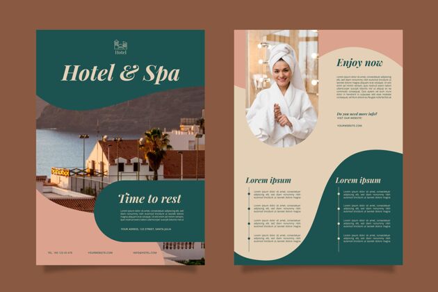 预订创意酒店信息传单模板与照片度假村旅游室内