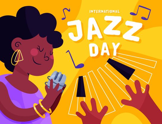 音乐会手绘国际爵士日插画爵士乐声音节日