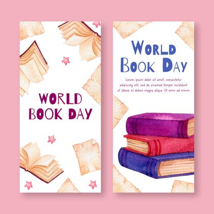 全球水彩世界图书日横幅集模板世界图书和版权日国际