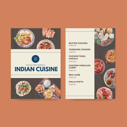 传统印度菜的菜单模板蔬菜食谱烹饪