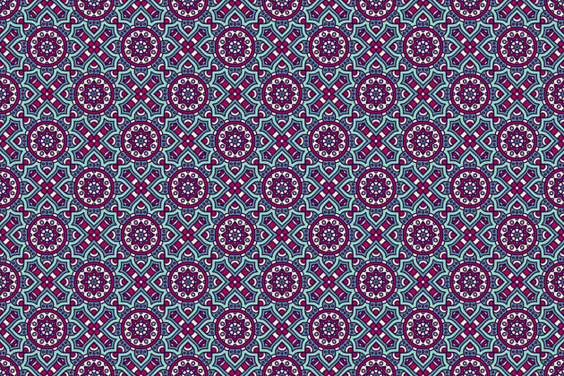 阿拉伯几何无缝图案 圆形元素曼荼罗蕾丝装饰