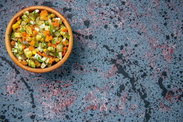 食物顶视图煮熟蔬菜沙拉内盘 午餐沙拉食物色餐内部蔬菜胡椒