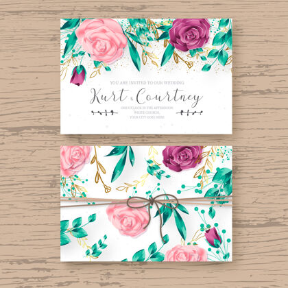 花美丽的结婚卡模板与现实的花卉框架文具装饰品日期