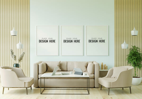 家具客厅模型中的海报框架三维渲染框架房子