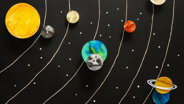 装饰平铺创意纸行星组成构图天文学空间