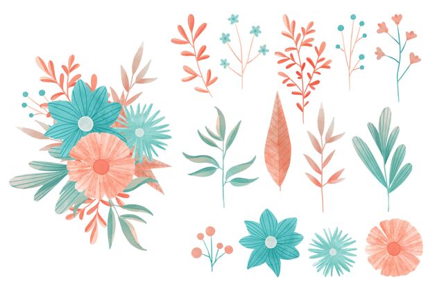 元素水彩彩色花卉元素集美丽包装插图