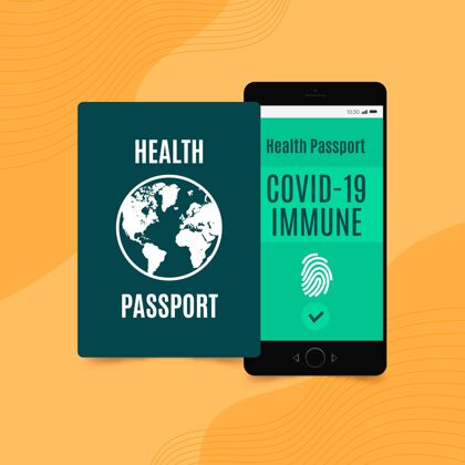 旅行平面设计的健康护照为柯维德免疫的人旅行签证护照