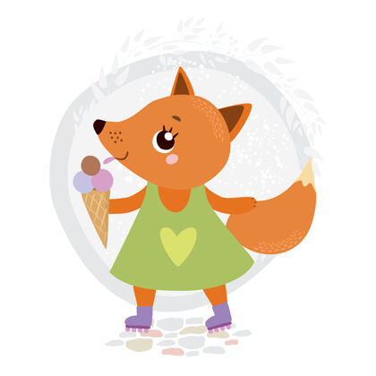 狐狸狐狸穿着冰激凌溜冰鞋滚轴冰淇淋宝贝