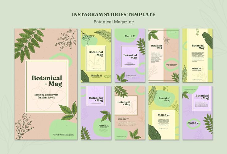 模板植物杂志instagram故事模板植物社交媒体绘画