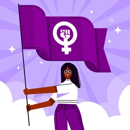平面设计平面女权主义旗帜插图与女人运动拳头女权主义