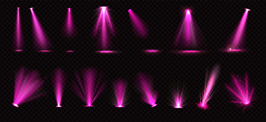 聚光灯粉色光束从聚光灯和地面投影仪隔离效果透明闪光