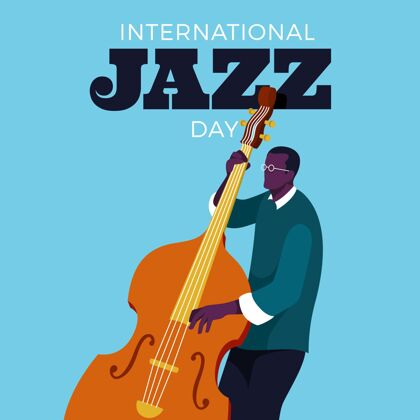 国际国际爵士日插画与男子和低音事件男人国际爵士乐日