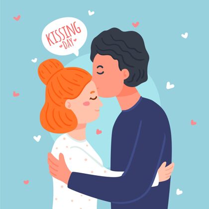 庆祝手绘国际接吻日插画与情侣接吻爱情全球感情