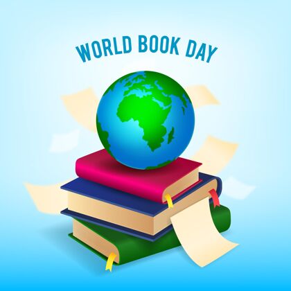阅读现实世界图书日插图与行星和书堆图书馆小说写实