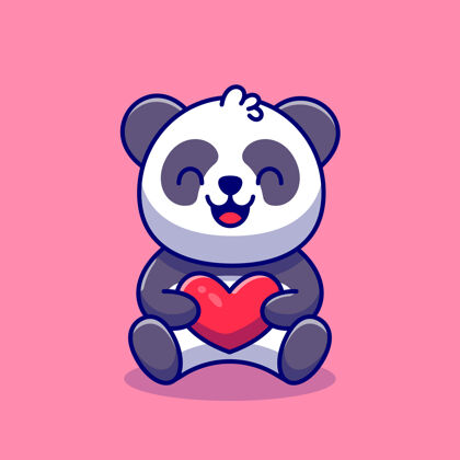 人物可爱的熊猫抱着爱情卡通图标插画熊猫欢呼浪漫