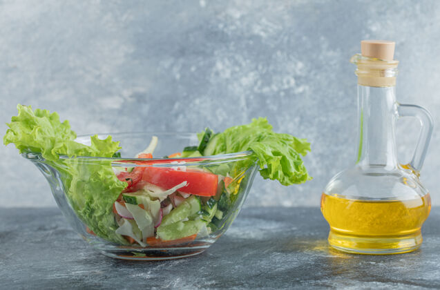 配料一盘油蔬菜沙拉高品质照片新鲜早餐排毒