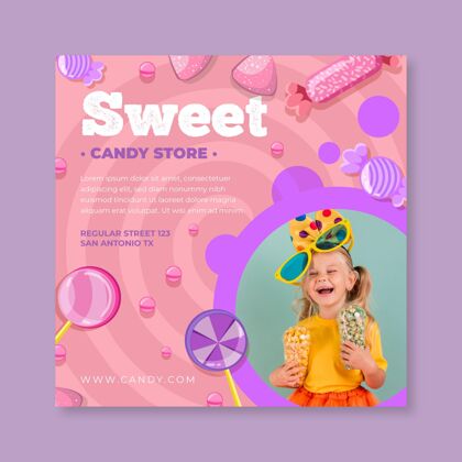 广场糖果方形传单模板与儿童甜点模板糖果
