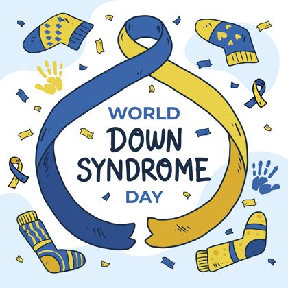 疾病手绘世界唐氏综合征日插图与丝带和袜子国际残疾唐氏综合症