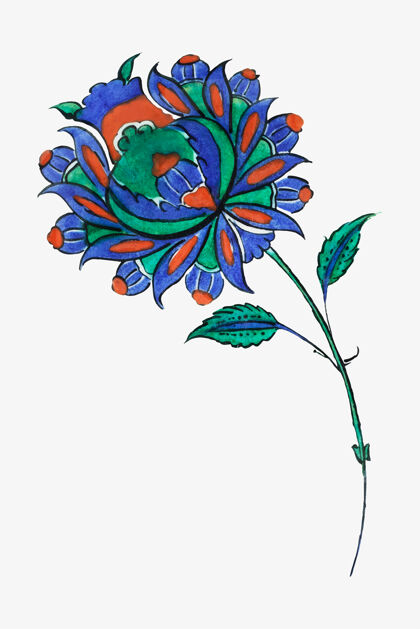 自然复古蓝色花朵插画叶花蓝色的花