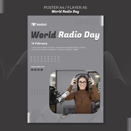女人垂直海报模板为世界广播日与女性广播全球模板海报