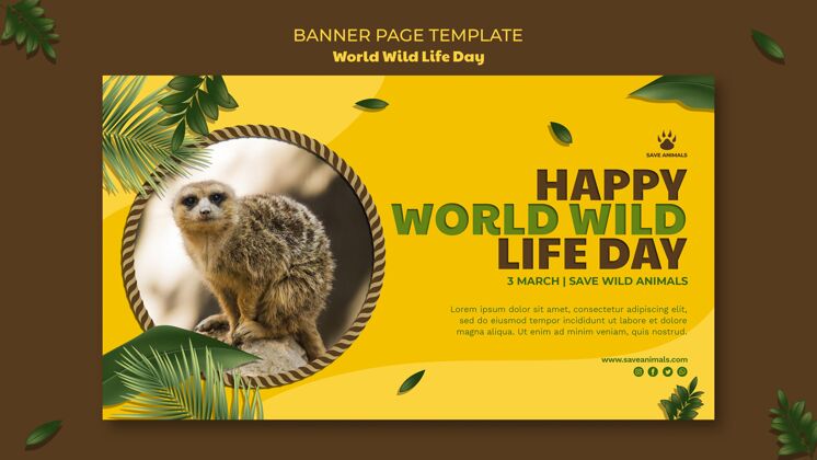 横向世界野生动物日动物横幅模板模板国际全球