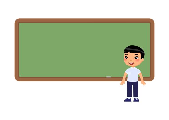 平板亚裔男生站在黑板旁小学生站在空黑板旁卡通人物亚洲人背景课