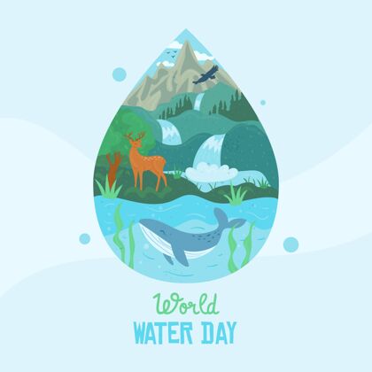 水滴手绘世界水日与水滴和自然插图淡水意识
